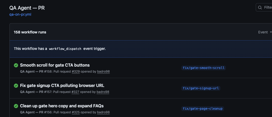 qa-agent GitHub Actions runs